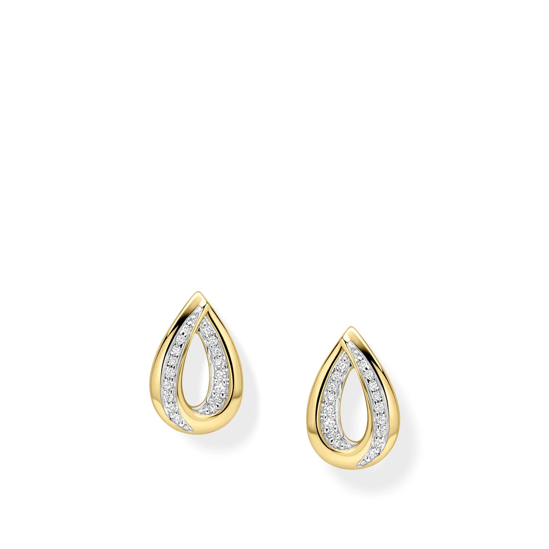 9ct Yellow Gold Fold Over Pear Shaped Diamond Stud Earrings
