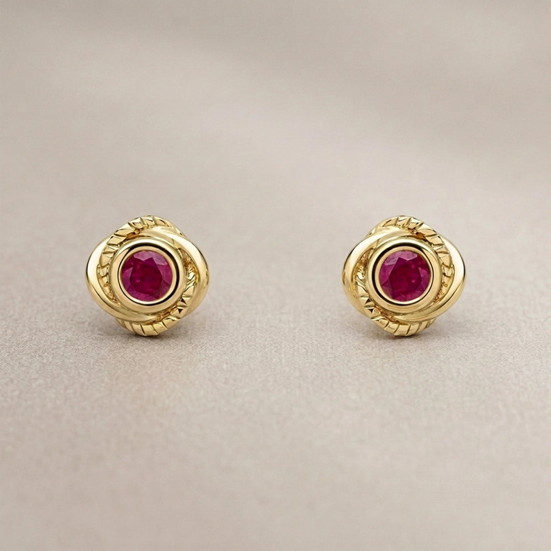 9ct Yellow Gold Fura Ruby Stud Earrings