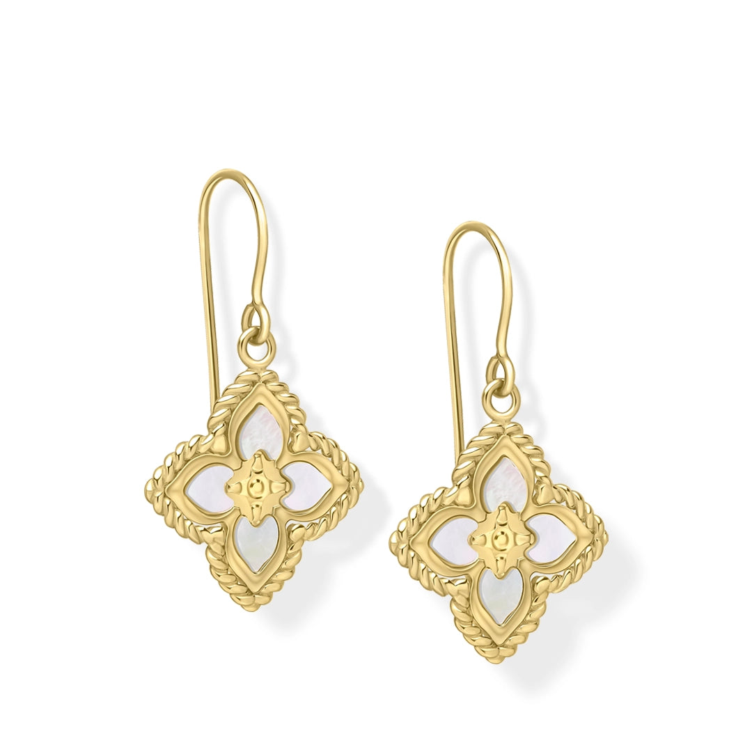 9ct Yellow Gold Mother of Pearl Flower Hook Earrings