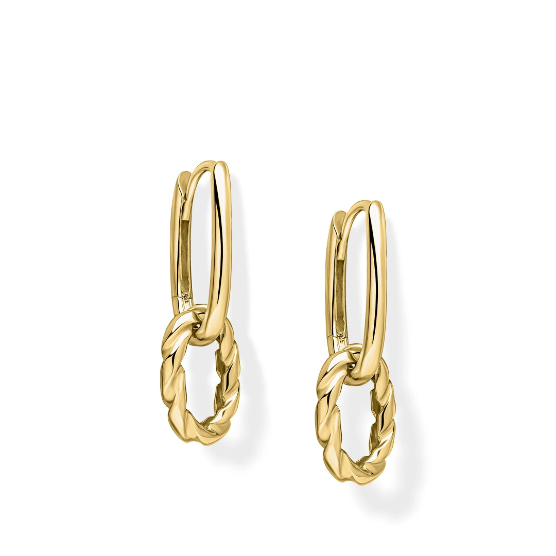 9ct Yellow Gold Rope Twist Drop Hoop Earrings