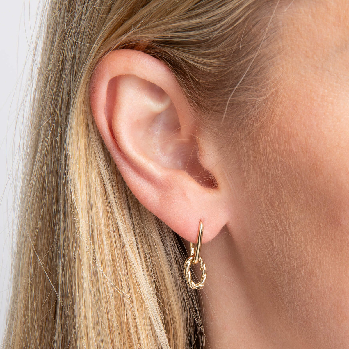 9ct Yellow Gold Rope Twist Drop Hoop Earrings