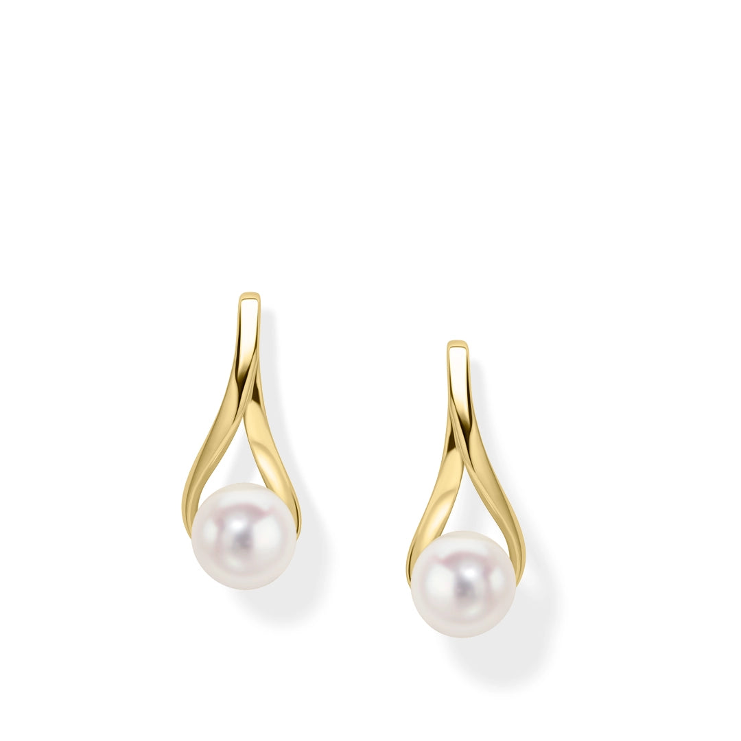 9ct Yellow gold Freshwater Pearl Ribbon Twist Stud Earrings