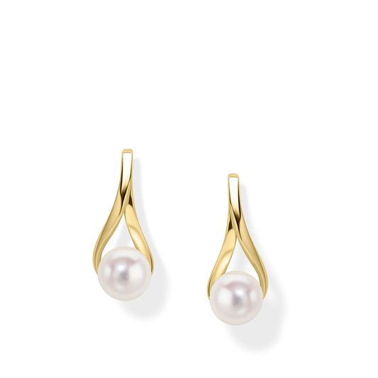 9ct Yellow gold Freshwater Pearl Ribbon Twist Stud Earrings