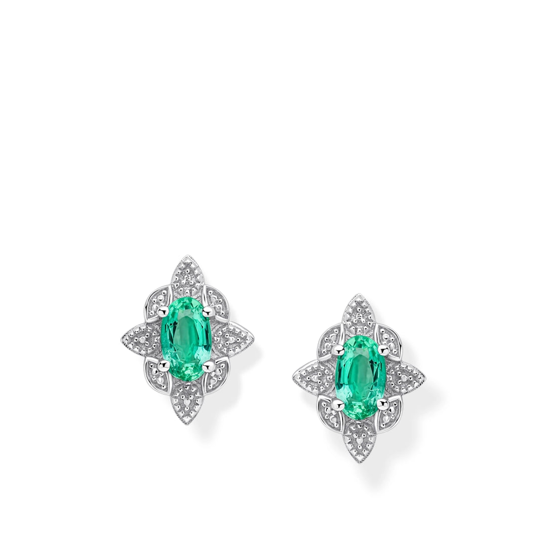 9ct White Gold Art Deco Emerald Stud Earrings