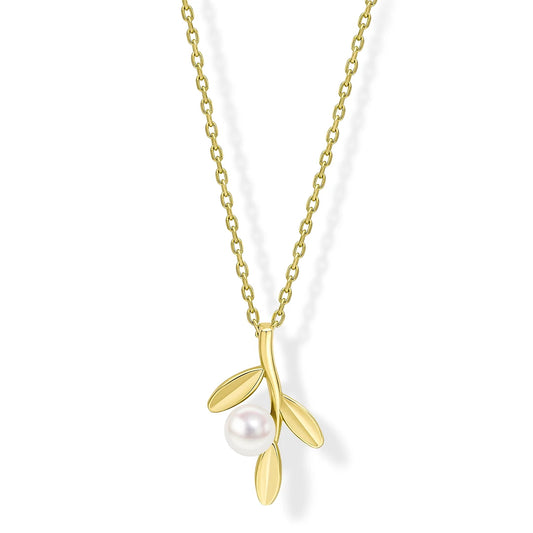 9ct Yellow Gold Willow Leaf Pearl Necklace