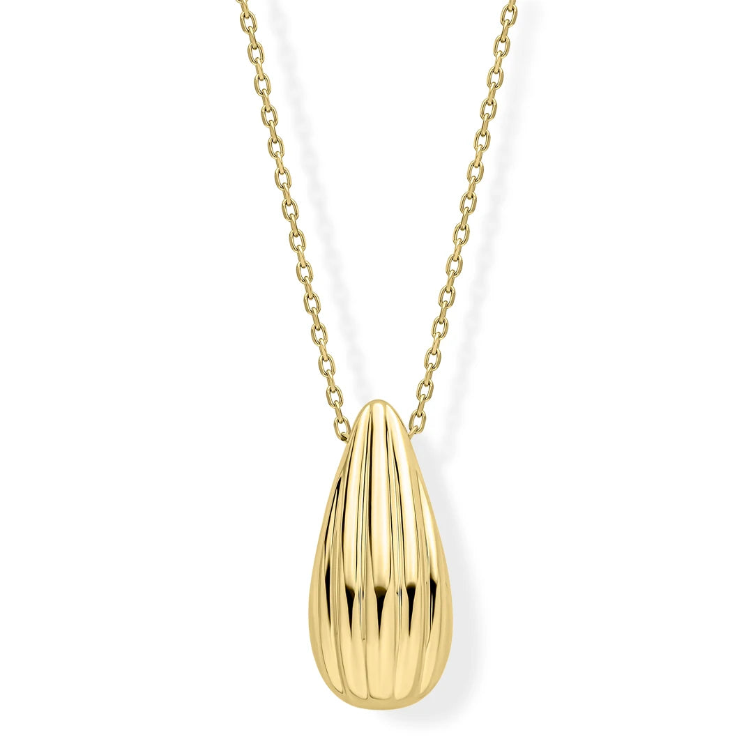 9ct Yellow Gold Ribbed Pear Drop Necklace