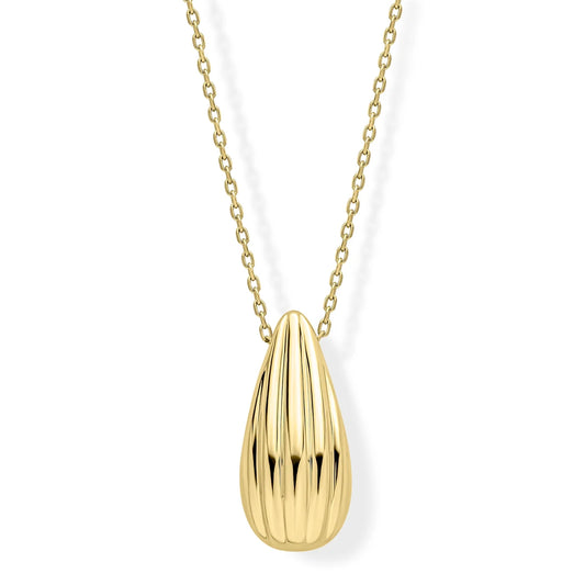 9ct Yellow Gold Ribbed Pear Drop Necklace