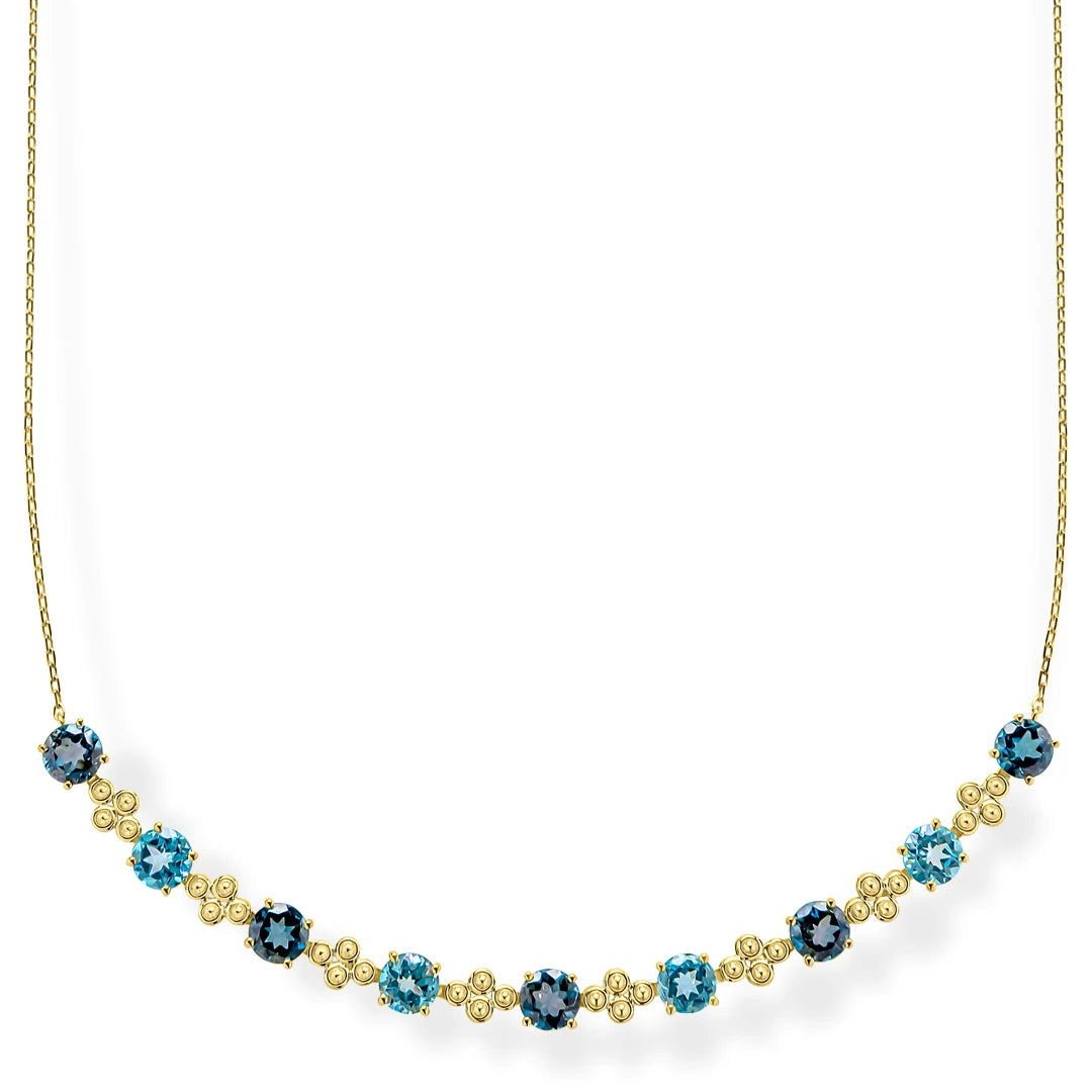 9ct Yellow Gold Blue Topaz Ornate Tennis Necklace