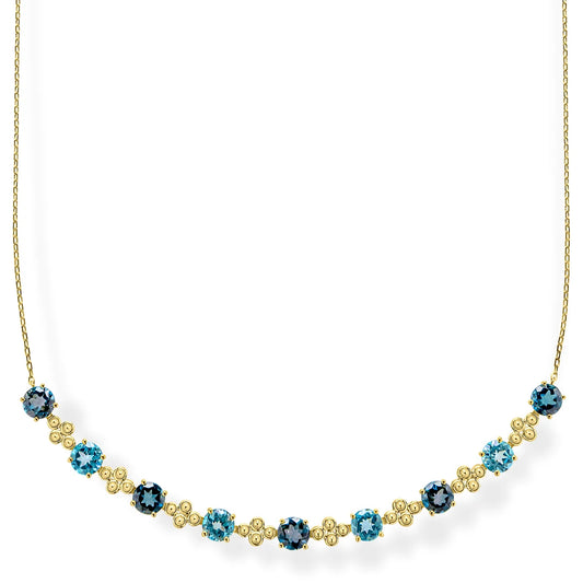 9ct Yellow Gold Blue Topaz Ornate Tennis Necklace