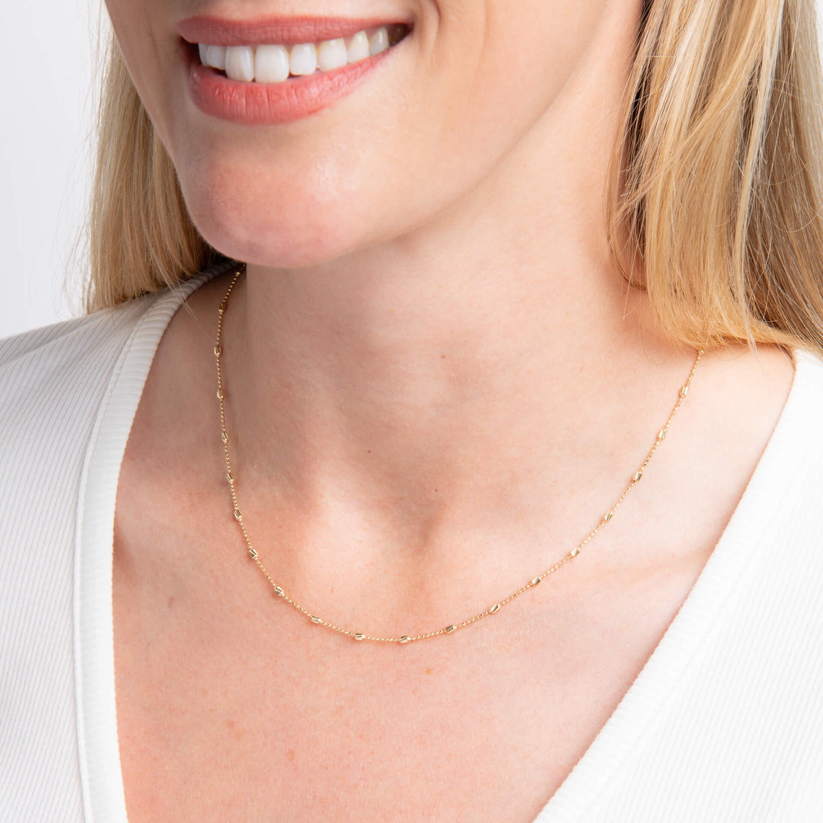 9ct Yellow Gold Diamond Cut Bead Station Necklace