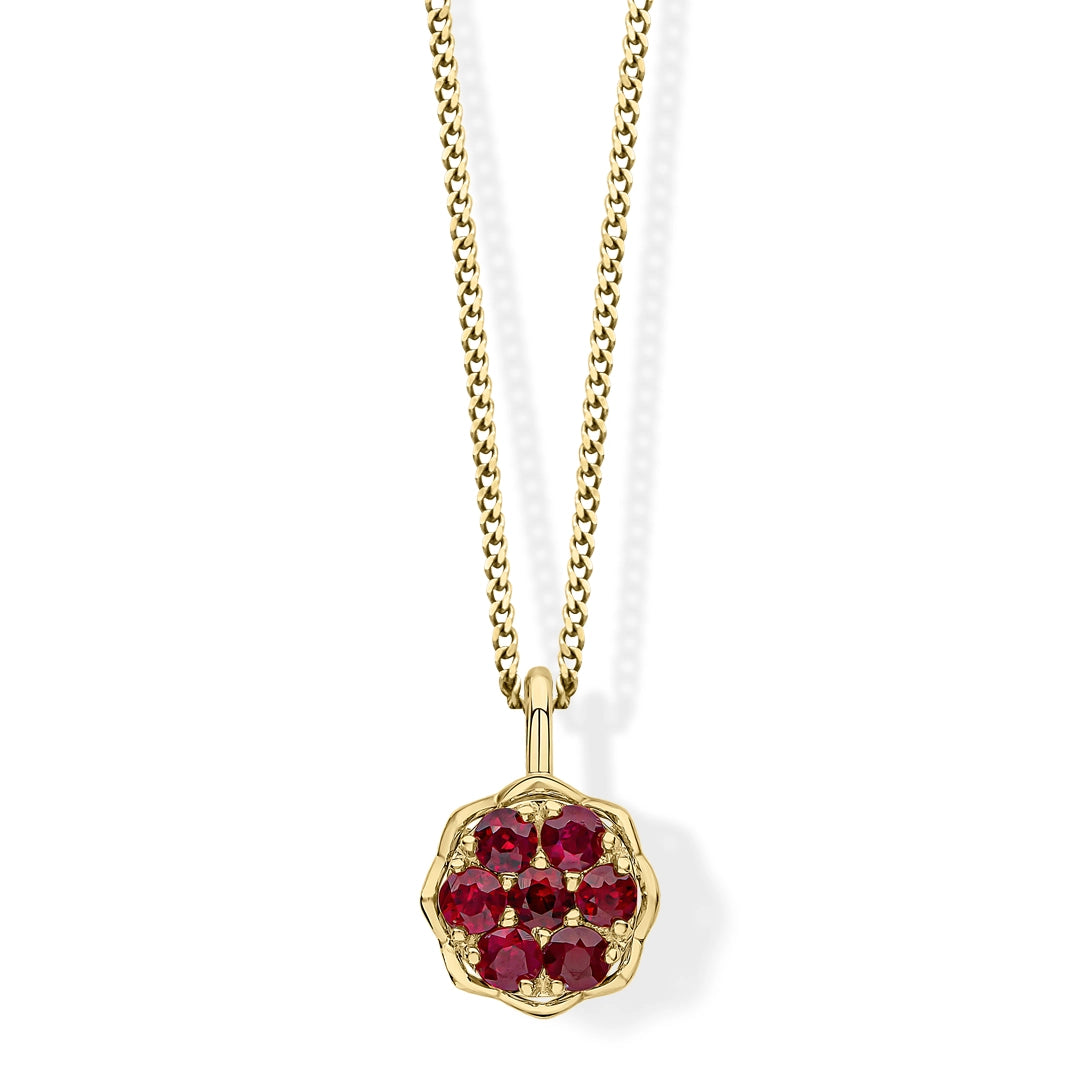 9ct Yellow Gold Crimson Ruby Halo Cluster Pendant 