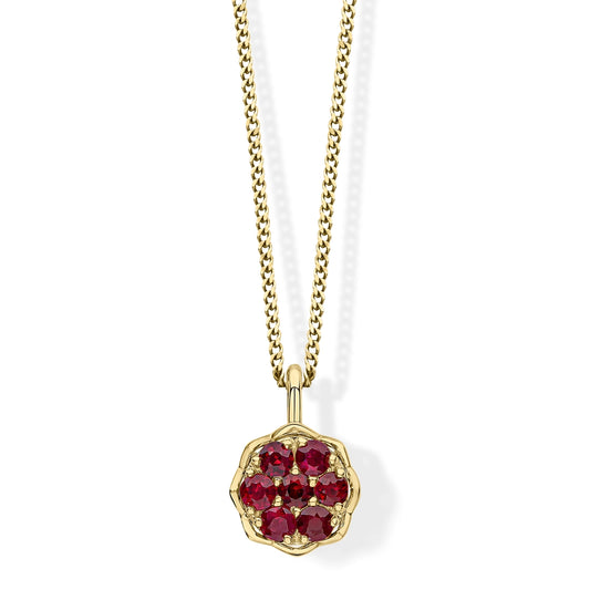 9ct Yellow Gold Crimson Ruby Halo Cluster Pendant 