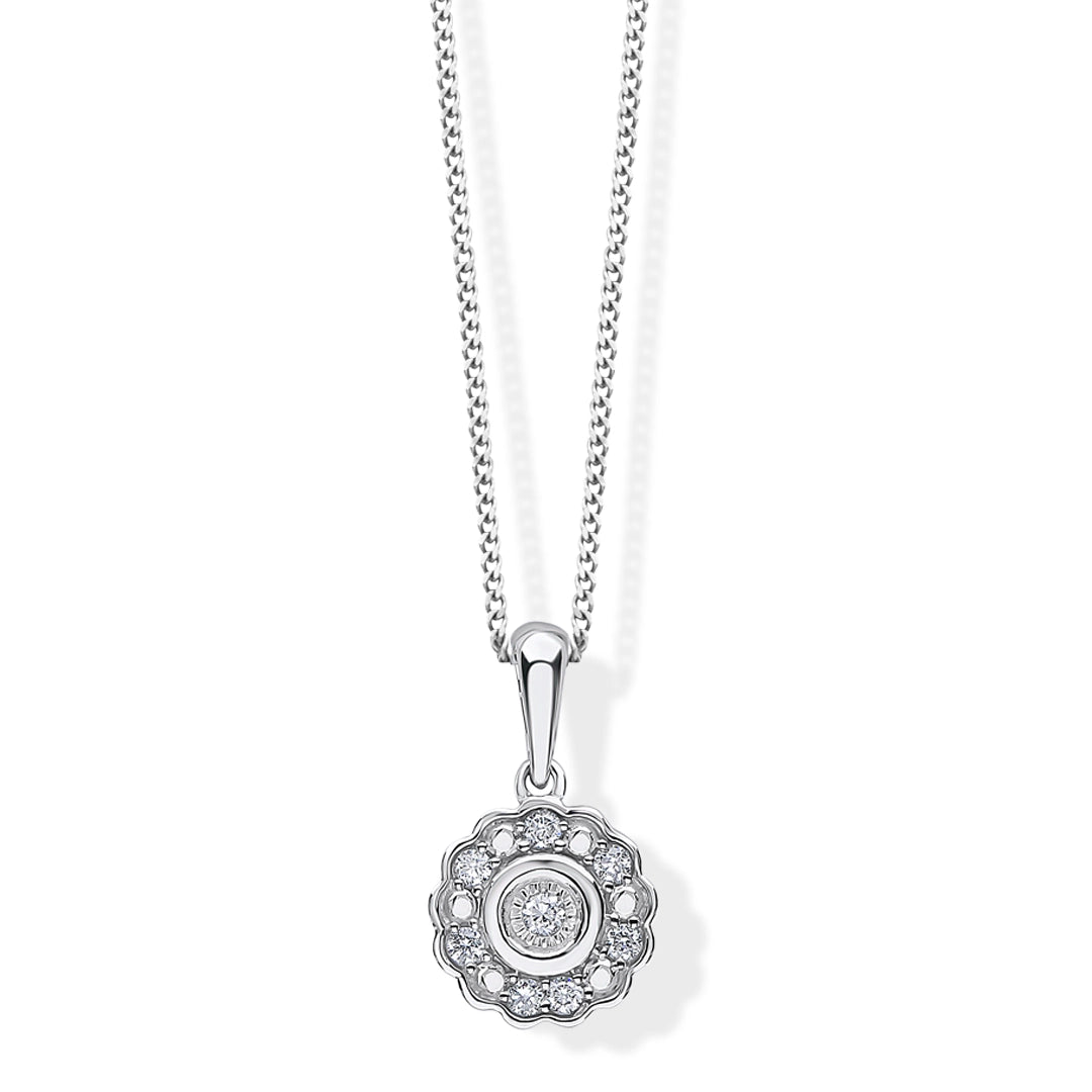 9ct White Gold LÕInfini Diamond Circle Pendant