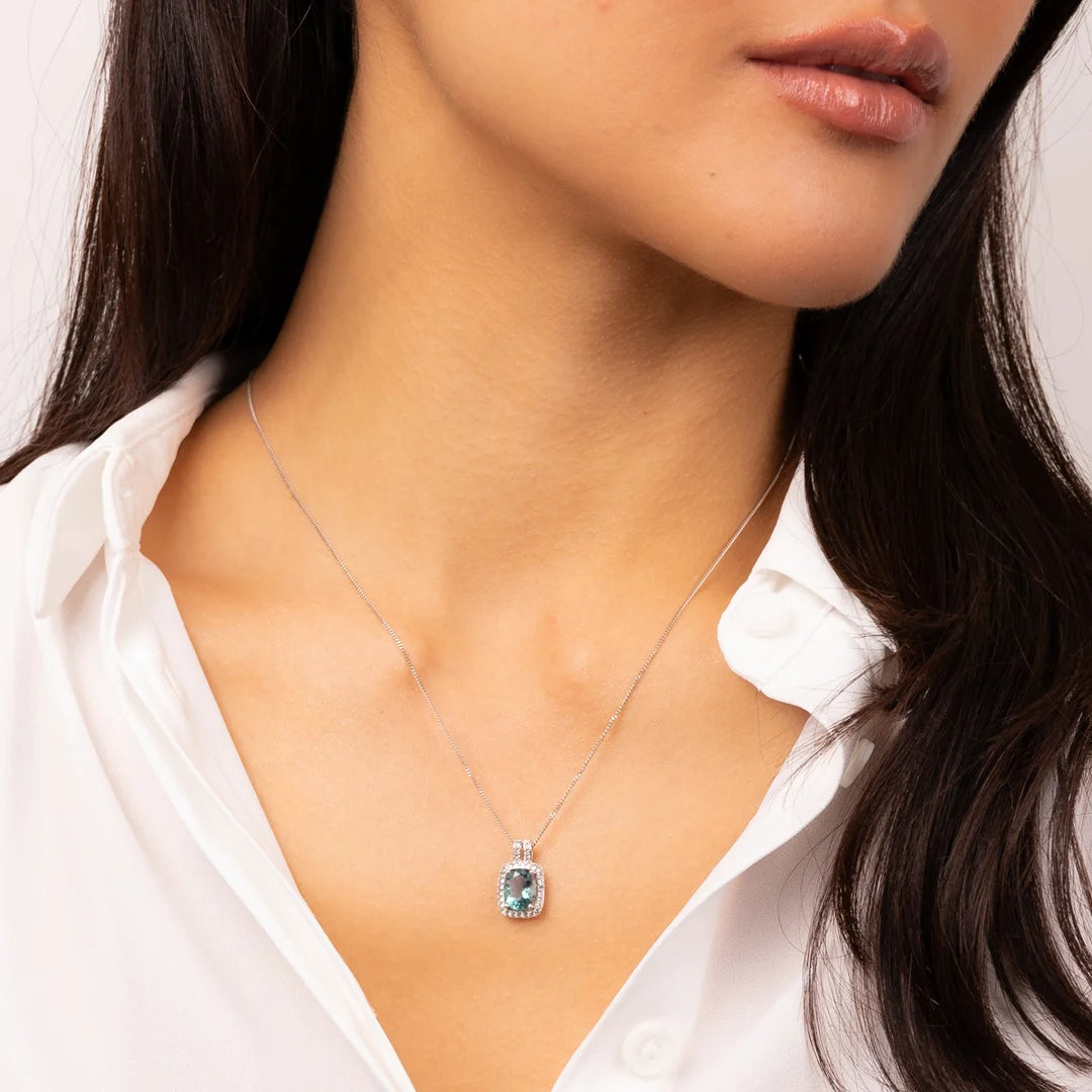 9ct White Gold OceanGlow Blue Fluorite and Topaz Pendant