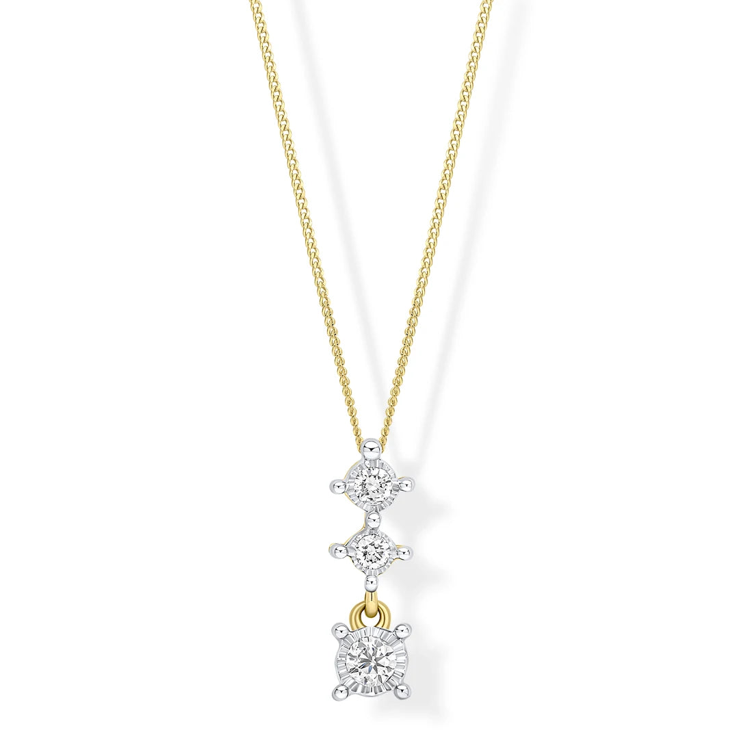 9ct Yellow Gold Trilogy Diamonds Drop Pendant