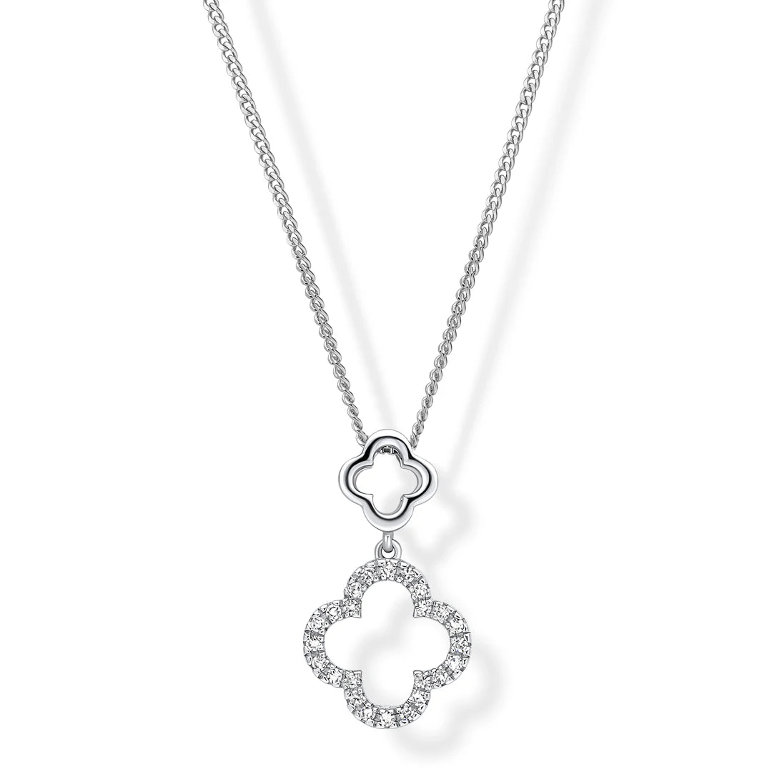 9ct White Gold Quatrefoil Diamond Drop Pendant