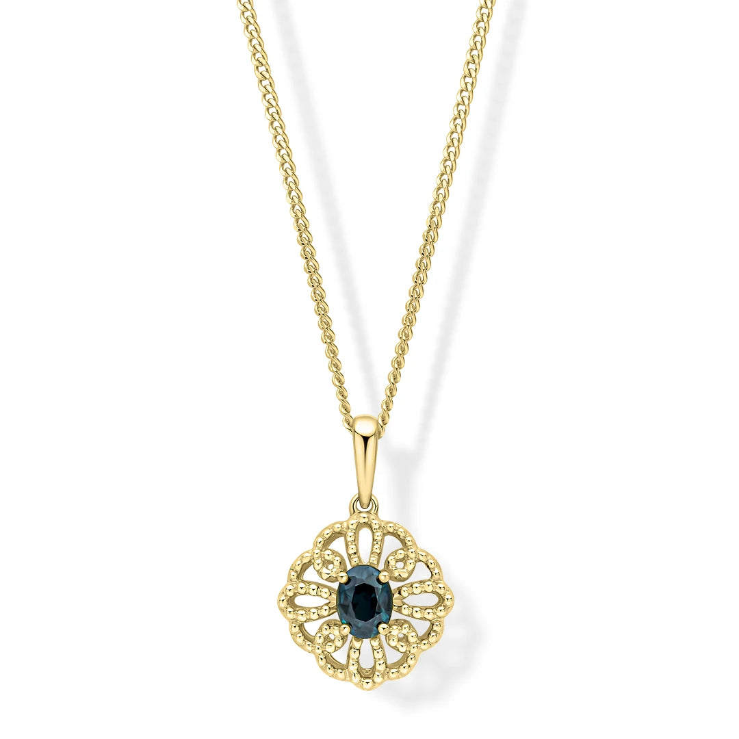9ct Yellow Gold Victorian Rosette Blue Sapphire Pendant