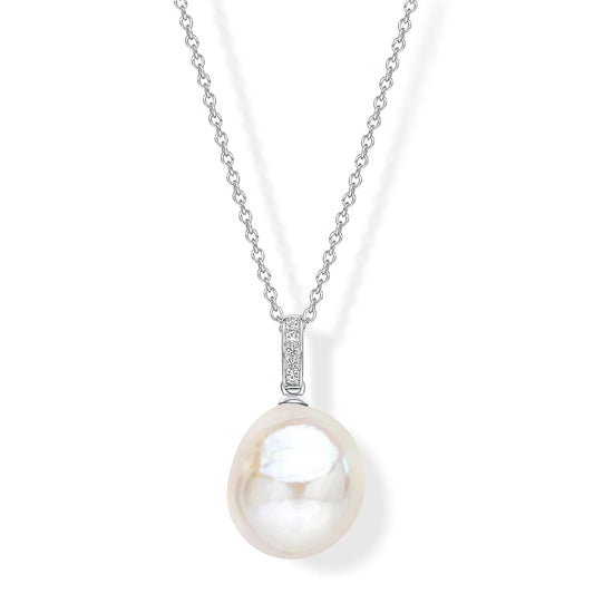 9ct White Gold White Topaz Baroque Pearl Drop Pendant