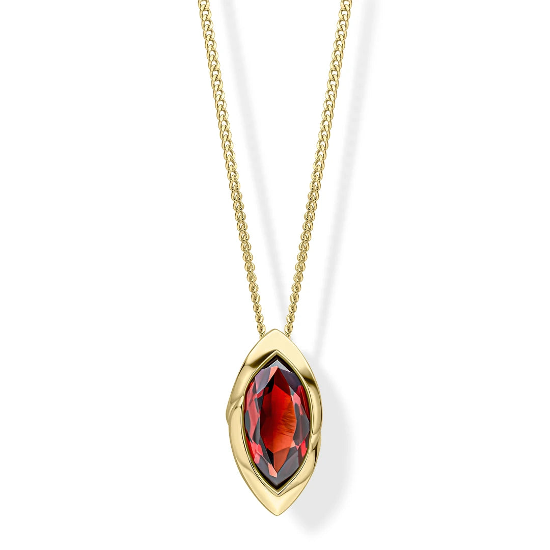 9ct Yellow Gold Navette Garnet Pendant