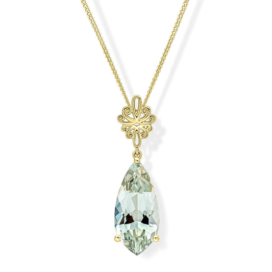 9ct Yellow Gold Green Quartz Swirl Pendant