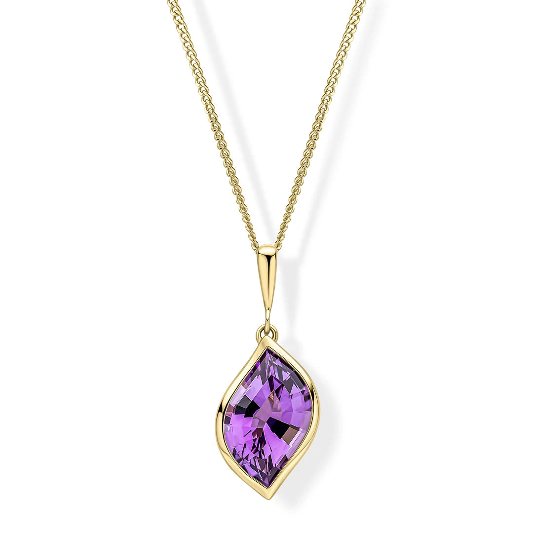 9ct Yellow Gold Flame Cut Amethyst Pendant