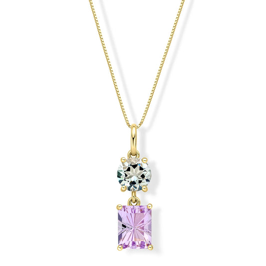 9ct Yellow Gold Toi et Moi Quartz and Amethyst Pendant