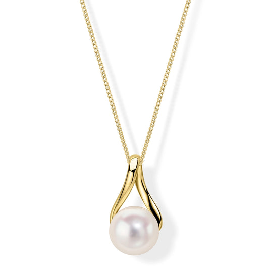 9ct Yellow Gold Freshwater Pearl Ribbon Twist Pendant
