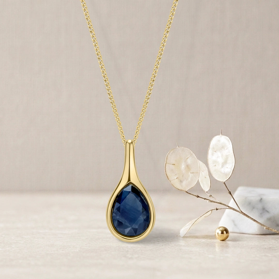 9ct Yellow Gold Blue Sapphire Whisper Dew Drop Pendant