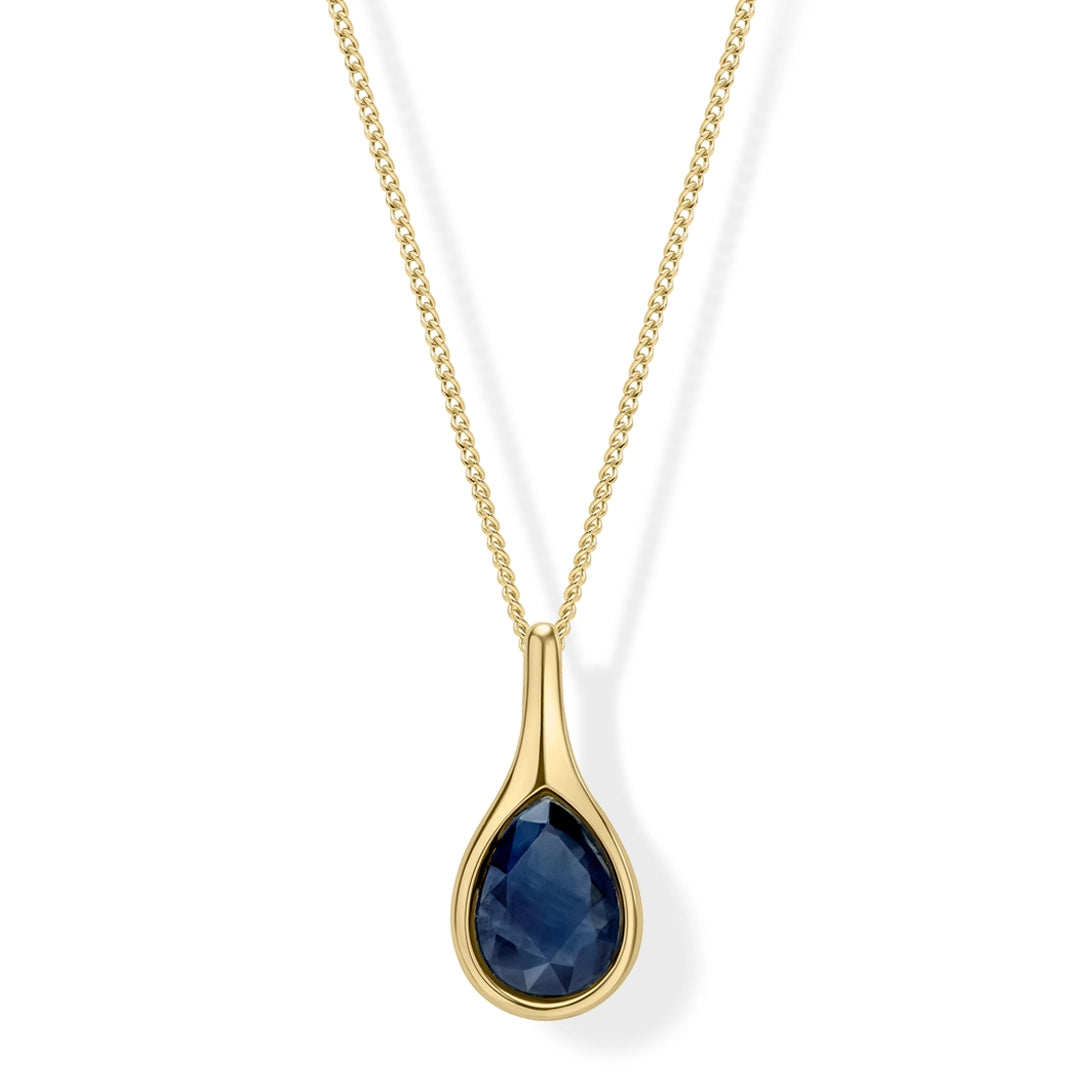 9ct Yellow Gold Blue Sapphire Whisper Dew Drop Pendant