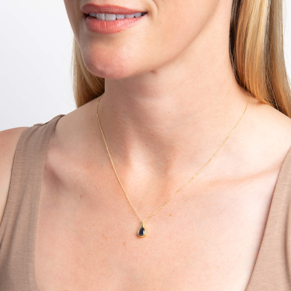 9ct Yellow Gold Blue Sapphire Whisper Dew Drop Pendant