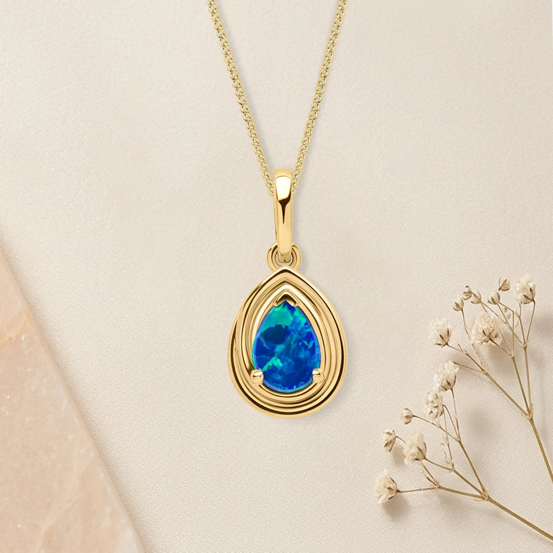 9ct Yellow Gold Opal Doublet Pear Shaped Pendant