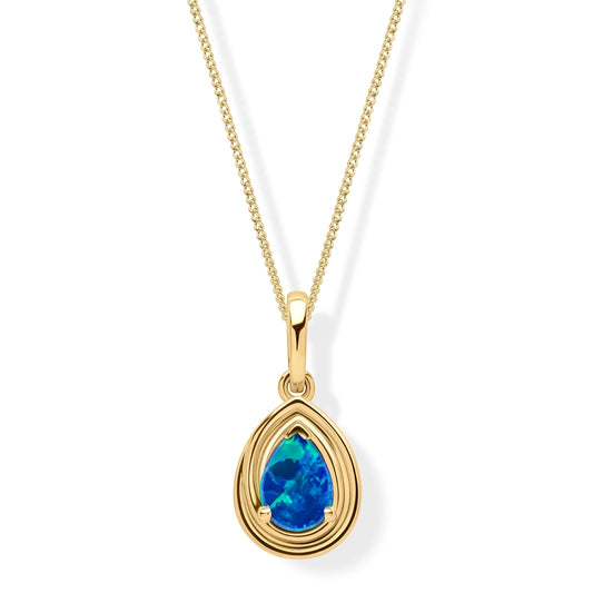 9ct Yellow Gold Opal Doublet Pear Shaped Pendant