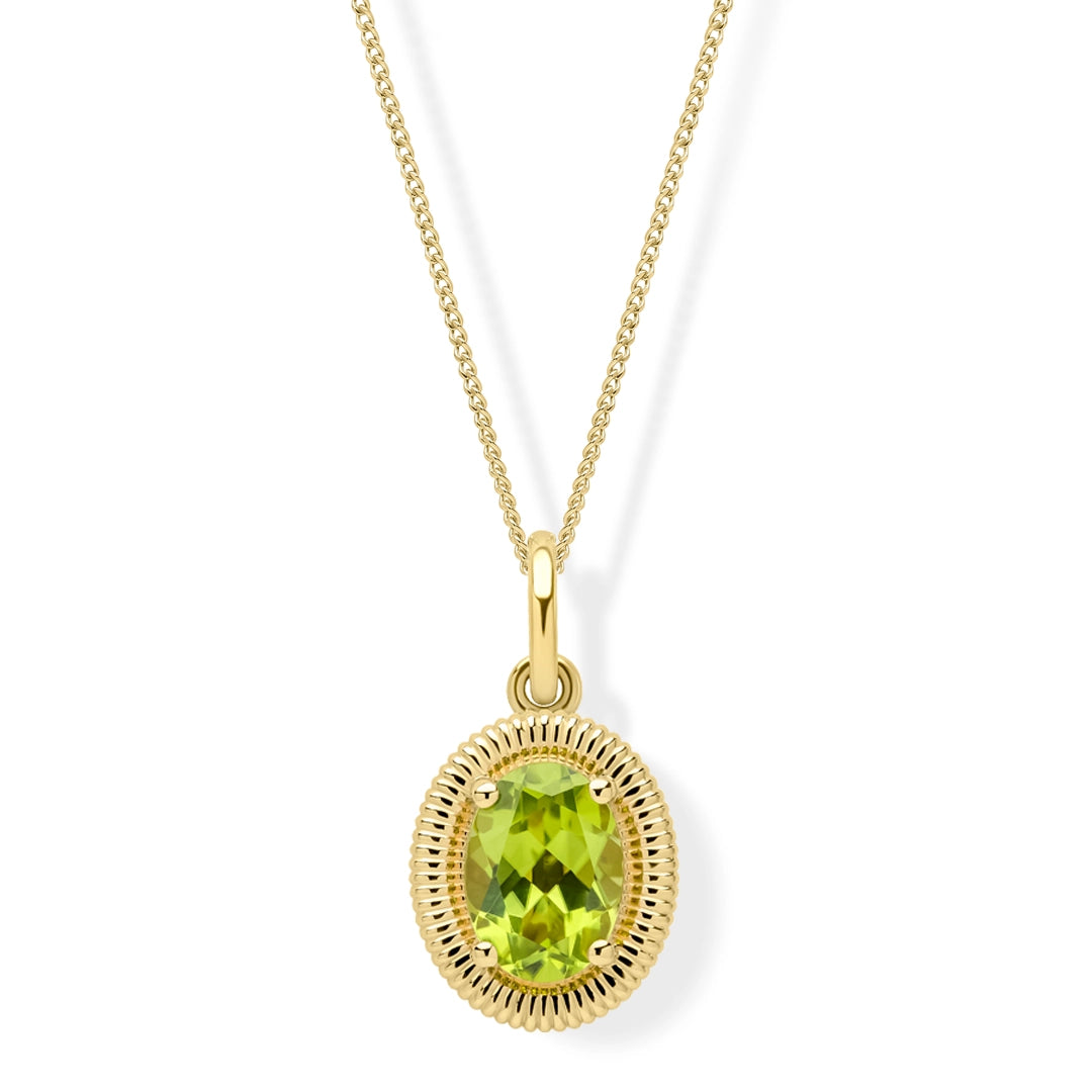 9ct Yellow Gold Peridot Oval Ridged Pendant