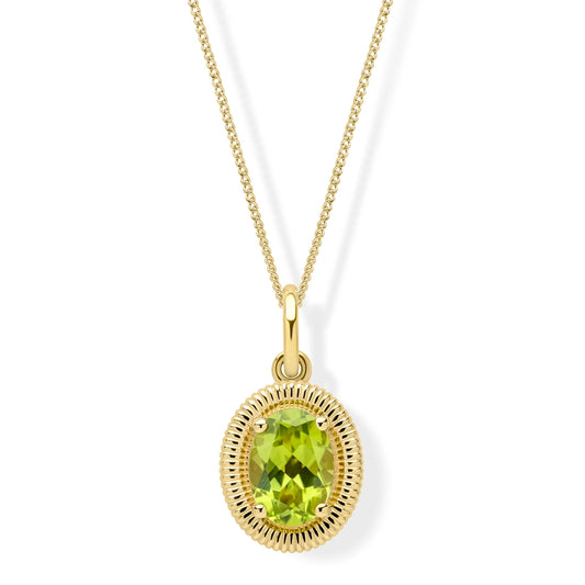 9ct Yellow Gold Peridot Oval Ridged Pendant
