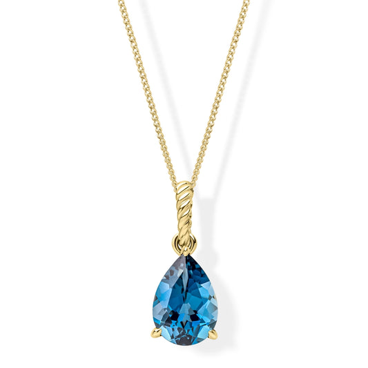9ct Yellow Gold London Blue Topaz Twist Rope Pendant