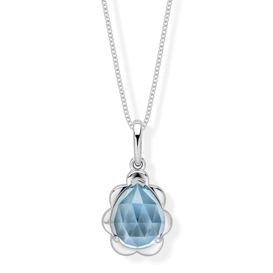 9ct White Gold Fancy Cut Sky Blue Topaz Flower Bud Pendant