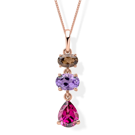 9ct Rose Gold Multi Precious Stones Drop Pendant