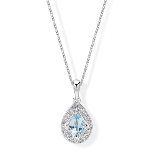 9ct White Gold Art Deco Aquamarine and White Topaz Pendant
