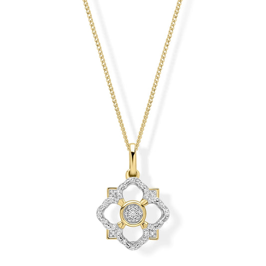 9ct Yellow Gold Fleur Diamond Drop Pendant