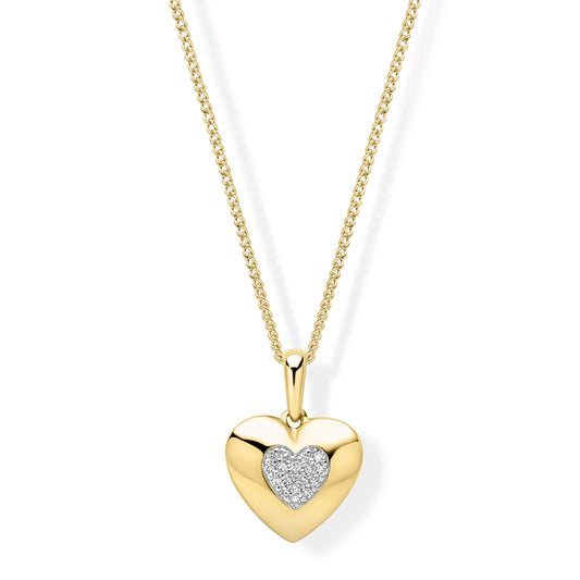 9ct Yellow Gold Sculpted Pave Diamond Heart Pendant