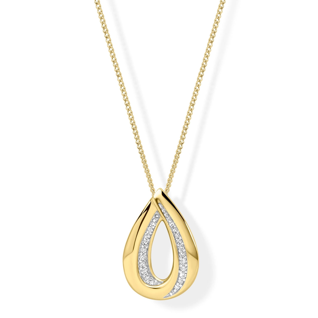 9ct Yellow Gold Fold Over Pear Shaped Diamond Pendant