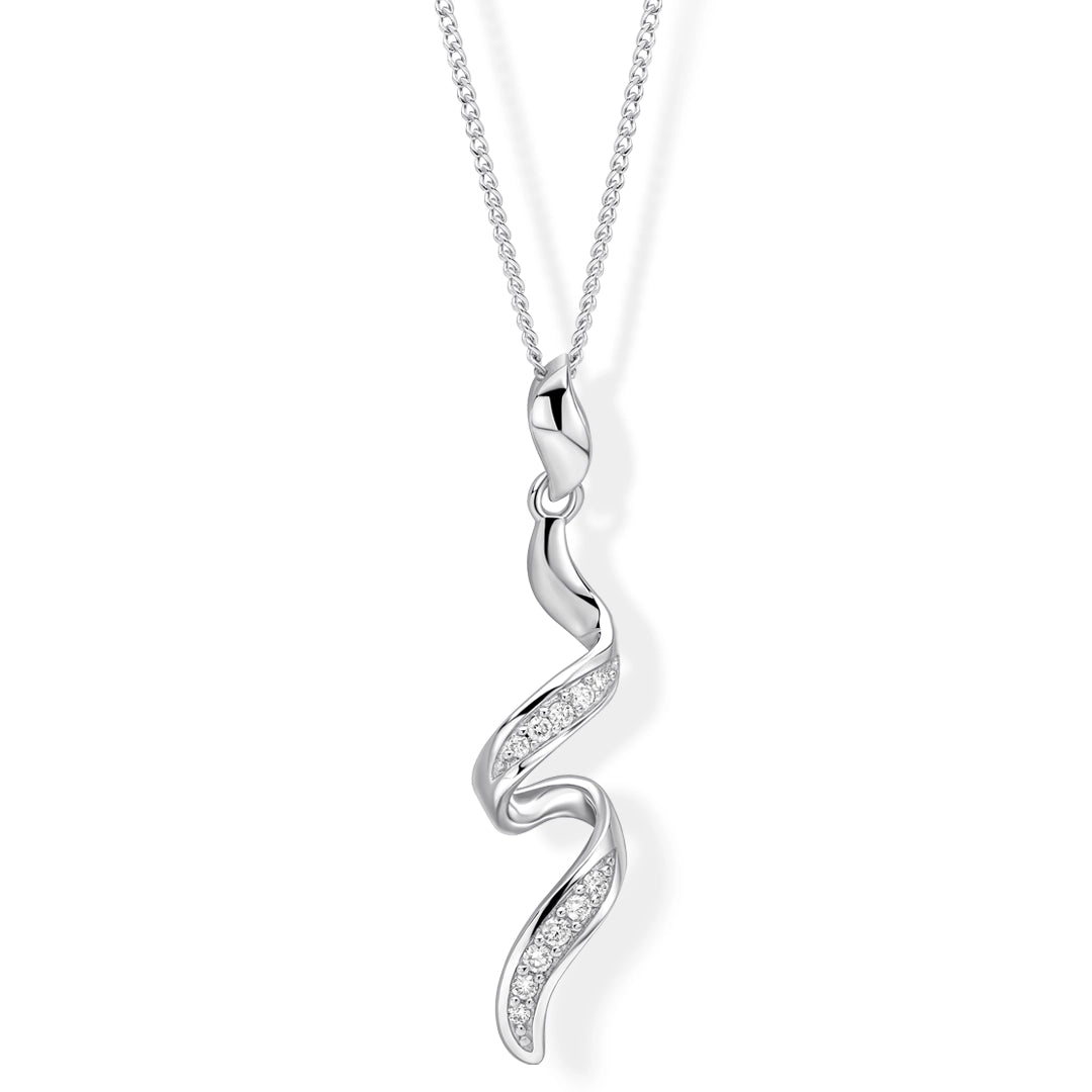 9ct White Gold Twisted Ribbon Diamond Drop Pendant