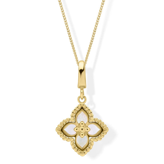 9ct Yellow Gold Mother of Pearl Flower Pendant