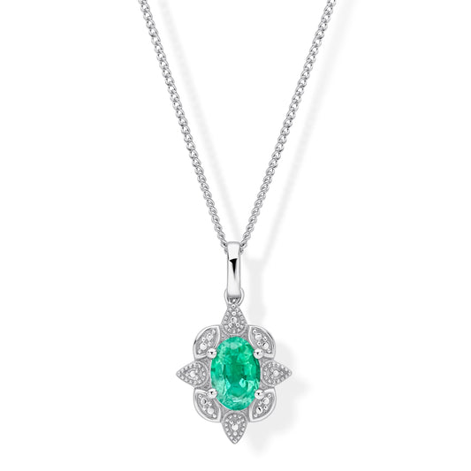 9ct White Gold Art Deco Emerald Pendant