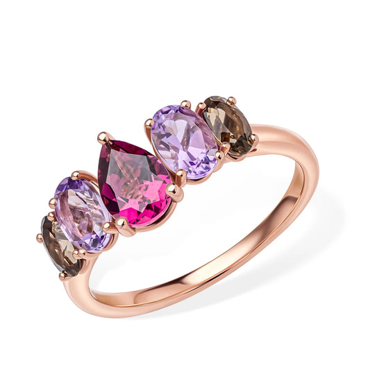 9ct Rose Gold Multi Precious Stones Cluster Ring