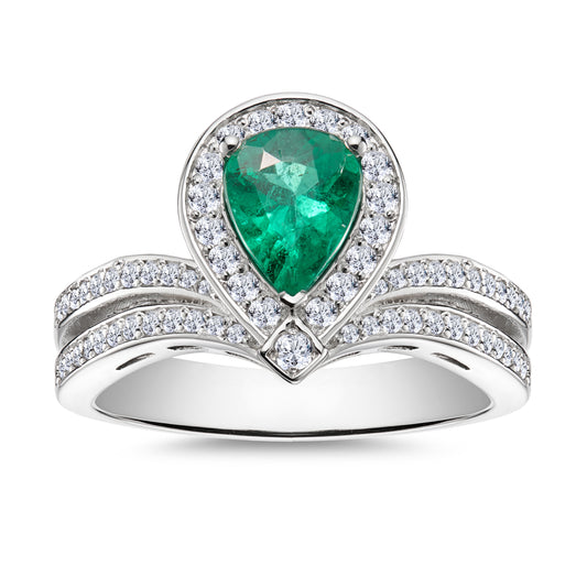 Tiara Pear Emerald Diamond Engagement and Wedding Ring Tiara Pear Emerald Diamond Engagement and Wedding Ring