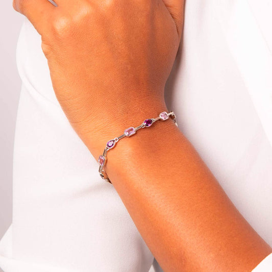 Fiorelli Octagon and Teardrop Purple Amethyst Crystal Station Bracelet White Gold