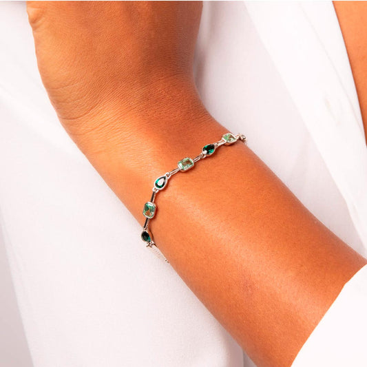 Fiorelli Octagon and Teardrop Emerald Green Crystal Station Bracelet White Gold