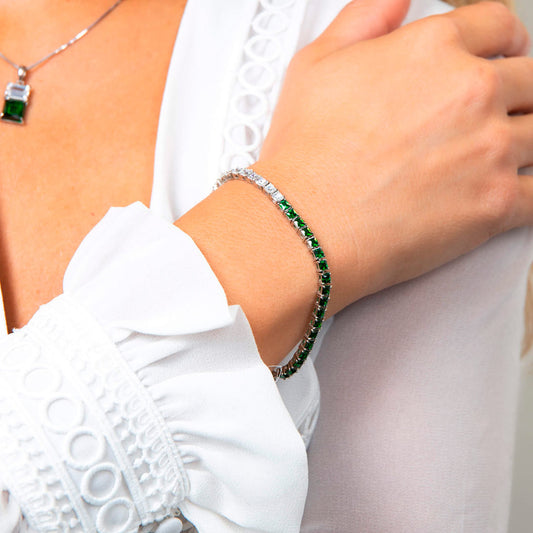 Fiorelli Toi et Moi Emerald Crystal Tennis Bracelet White Gold