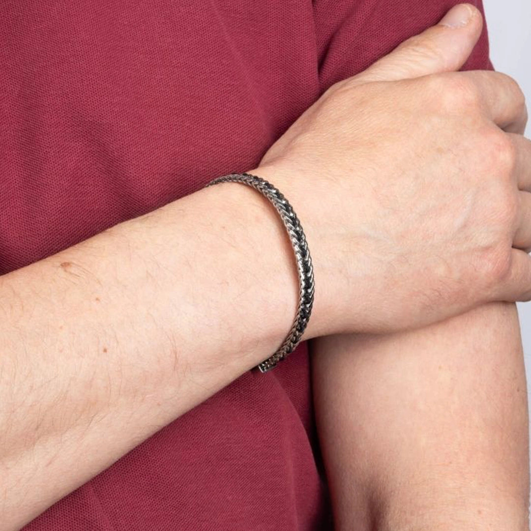 Fred Bennett Mens Stainless Steel Black Nylon Detail Chain Bracelet